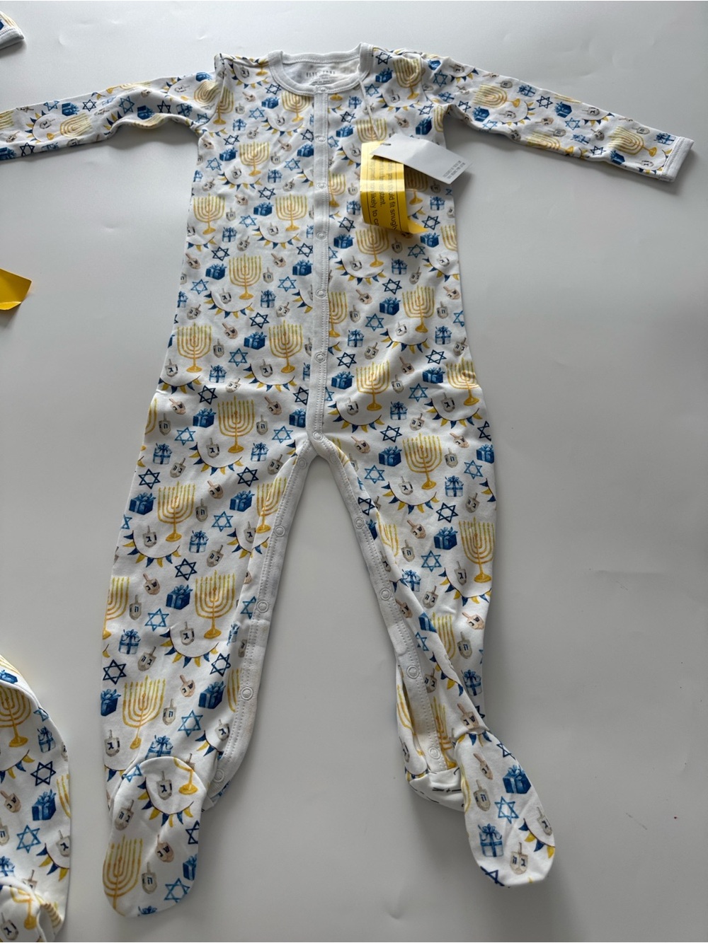 Holiday-Themed Infant Footed Pajama Coverall - White with Blue & Gold Prints